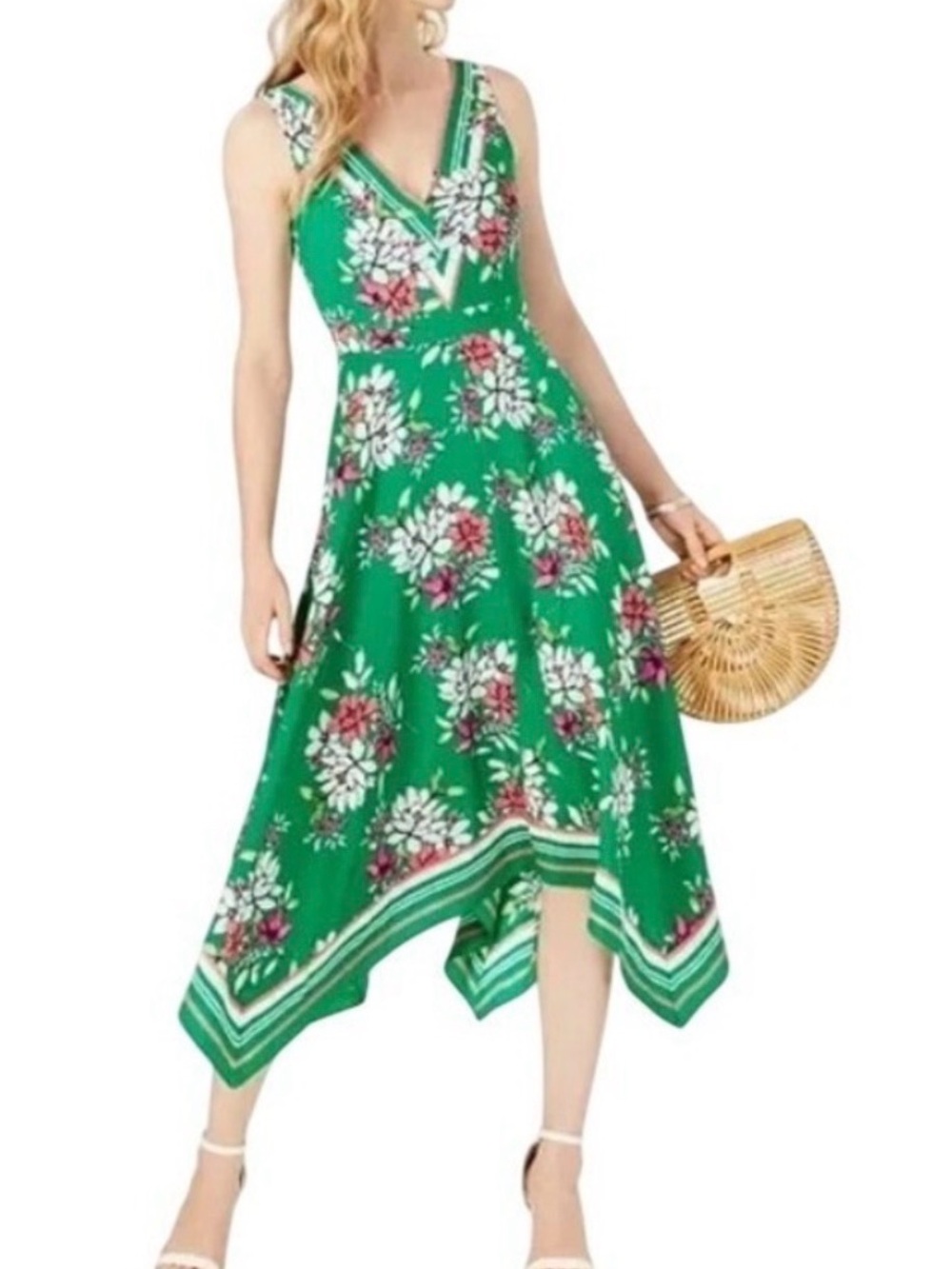 VINCE CAMUTO Bright Green Floral Sundress NWOT